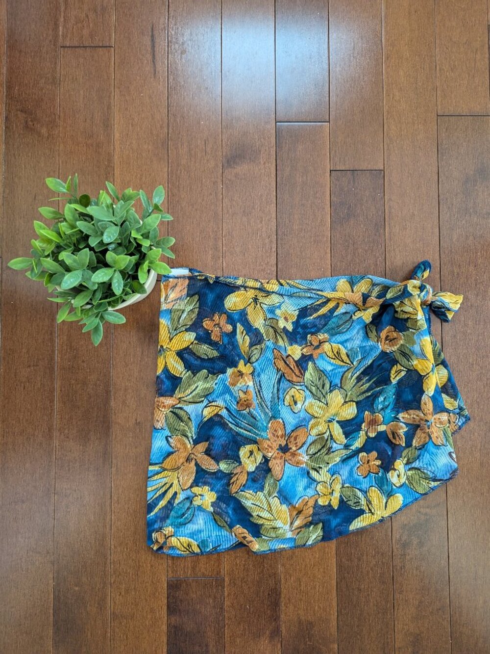 NEUTRAL FLORAL PRINT VINTAGE SWIMSUIT SARONG SKIRT